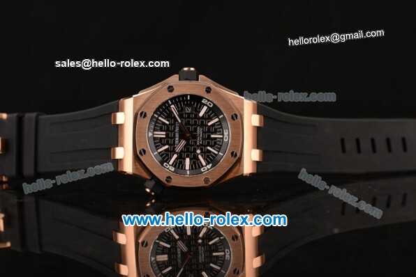 Audemars Piguet Royal Oak Offshore Diver Swiss ETA 2824 Automatic Rose Gold Case with Black Rubber Strap and Black Dial - 1:1 Original - Click Image to Close